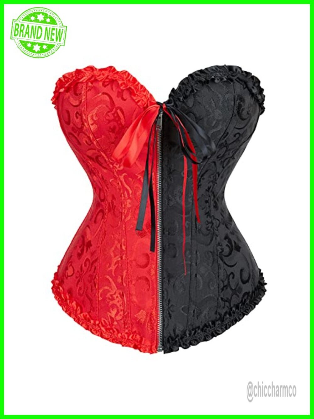 Women's Lace Up Corset Top with Front Zipper and Adjustable Straps